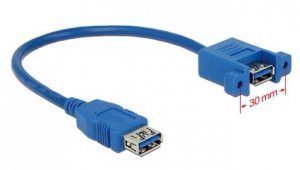 Delock Przedłużacz USB-A F/F 3.0 0.25m niebieski do panelu