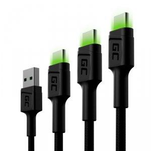 Green Cell Kabel zestaw 3x GC Ray USB - USB-C 200 cm, LED