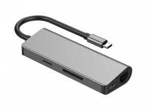 Gembird Adapter USB-C Hub HDMI 1xUSB-C GbE 2xUSB-A Card PD