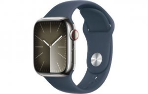 Apple Watch Series 9 GPS + Cellular, 41mm Koperta ze stali nierdzewnej w kolorze srebrnym z paskiem sportowym w kolorze sztormow