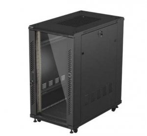 Lanberg Szafa instalacyjna rack stojąca 19 22U 600x1000 czarna drzwi   przeszkolne ( flat pack)