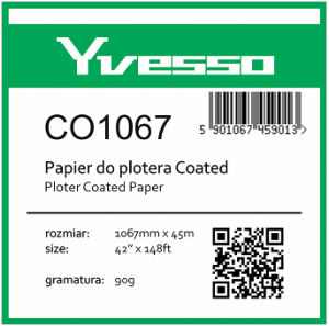 Papier powlekany w roli do plotera Yvesso Coated 1067x45m 90g CO1067