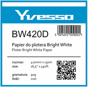 Papier w roli do plotera Yvesso BrightWhite 420x150m 90g BW420D