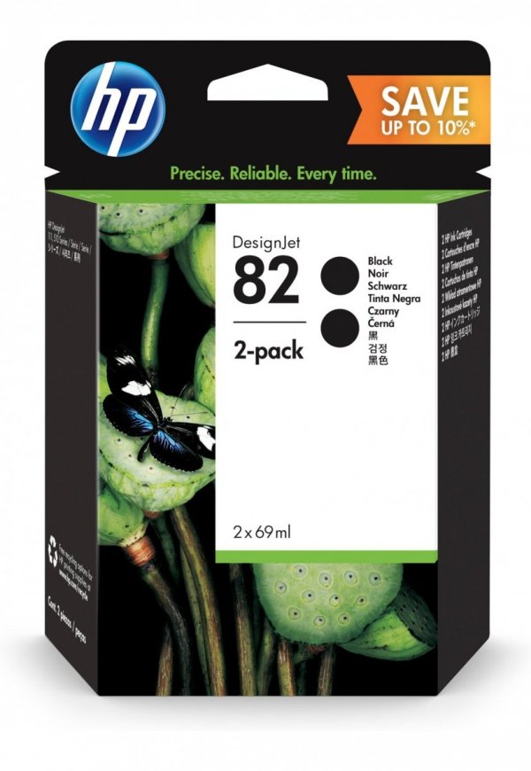 HP Atrament 82 69ml 2pk Black P2V34A