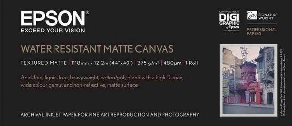Papier Epson WaterResistant Matte Canvas Roll, 44&quot; x 12,2 m, 375g/m2 C13S042016