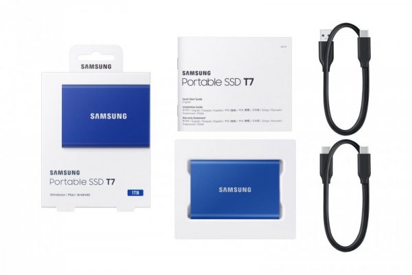 Dysk zewnętrzny SSD Samsung T7 (1TB; USB 3.2; niebieski; MU-PC1T0H/WW)