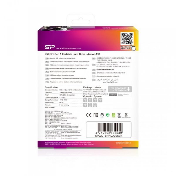 Dysk zewnętrzny Silicon Power Armor A30 SP020TBPHDA30S3K (2 TB ; 2.5&quot;; USB 3.1; 5400 obr/min)