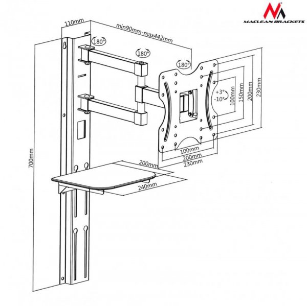 Uchwyt ścienny do telewizora Maclean MC-771 (ścienne; 23&quot; - 42&quot;; max. 30kg)