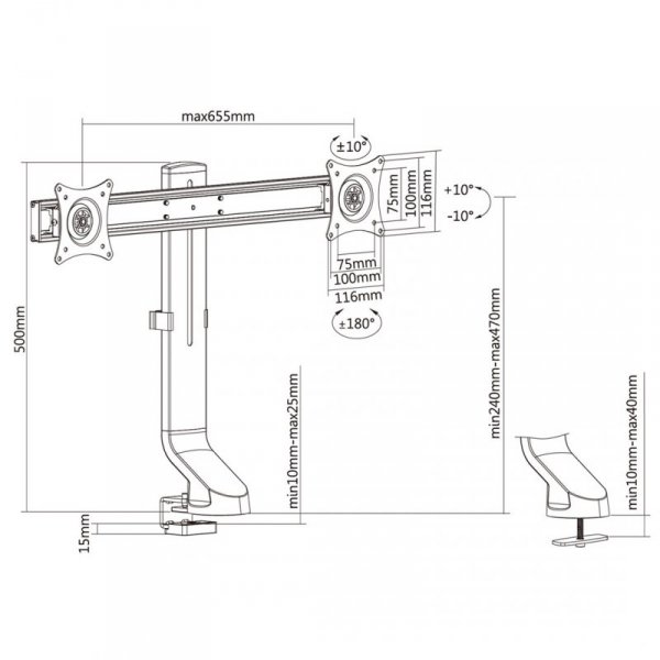 MACLEAN UCHWYT NA DWA MONITORY / PODWÓJNY 17&quot;-27&quot; 14KG VESA 75X75 100X100 MC-854