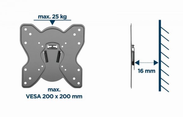 Gembird Uchwyt ścienny do telewizora (stały), 23-42 cale, do 25 kg Czarny