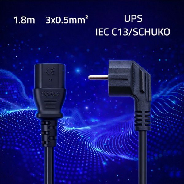 Qoltec Kabel zasilający | wtyczka kątowa SCHUKO CEE 7/7 (E/F) |  IEC C133x0.5mm2 | czysta miedź Cu | 1.8m