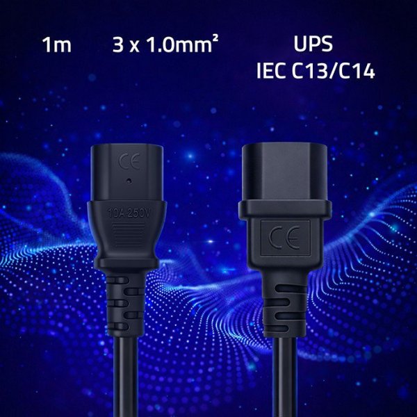 Qoltec Kabel zasilający IEC C13 | C14 | 3x1.0mm2 | Czysta miedź Cu | 1m