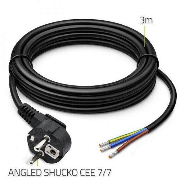 Qoltec Kabel zasilający | wtyczka kątowa SCHUKO CEE 7/7 (E/F) | miedź Cu odizolowany lutowany | 3x1.5mm2 | 3m