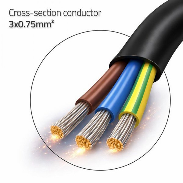 Qoltec Kabel zasilający | wtyczka kątowa SCHUKO CEE 7/7 (E/F) | miedź Cu| odizolowany lutowany | 3x0.75mm2 | 5m