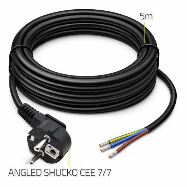 Qoltec Kabel zasilający | wtyczka kątowa SCHUKO CEE 7/7 (E/F) | miedź Cu| odizolowany lutowany | 3x0.75mm2 | 5m