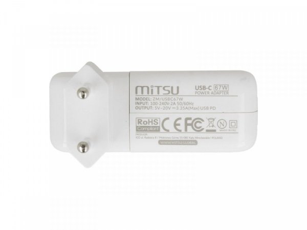 Mitsu Zasilacz ładowarka do laptopa 67W USB-C 5V-9V-12V-15V/3A, 20V/3.35A PD