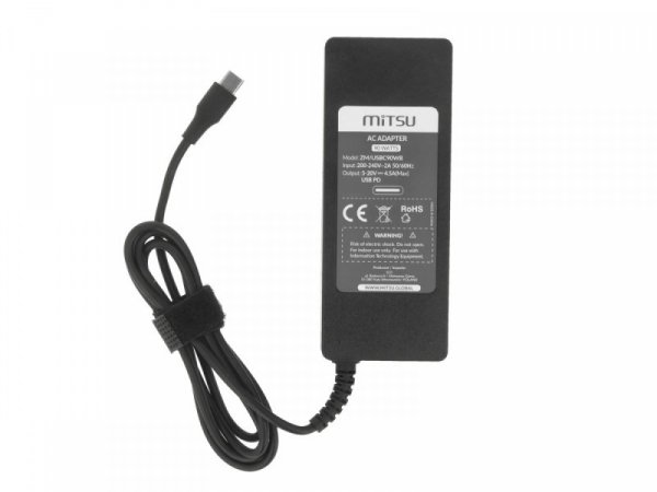 Mitsu Zasilacz ładowarka do laptopa 90W USB-C 5V-9V-12V-15V/3A, 20V/4.5A PD
