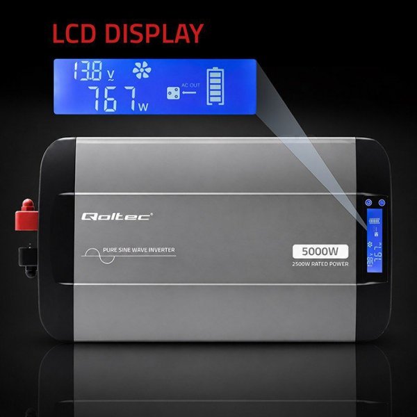 Qoltec Przetwornica napięcia Pure Sine Wave | 12V to 230V | 2500/5000W