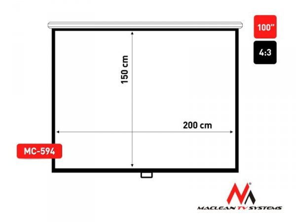 Maclean Ekran projekcyjny MC-594 100&quot; 4:3 200x150 auto-lock biały matowy ściana lub sufit
