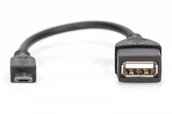 Digitus Kabel adapter USB 2.0 HighSpeed OTG Typ microUSB B/USB A M/Ż 0,2m Czarny