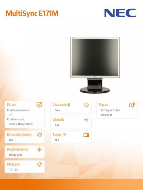 NEC Monitor 17 LCD MS E171M bk 1280x1024, DVI,VGA, TN panel, głośniki