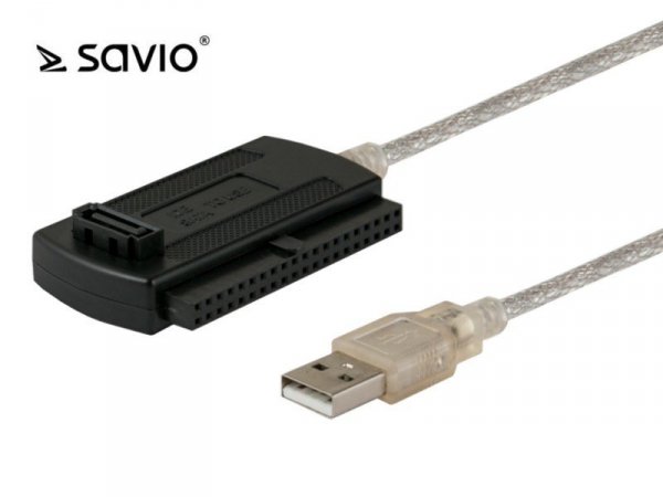 Elmak Adapter IDE SATA/ATA - USB 2.0 SAVIO AK-07 Plug & Play, dodatkowe zasilanie w zestawie