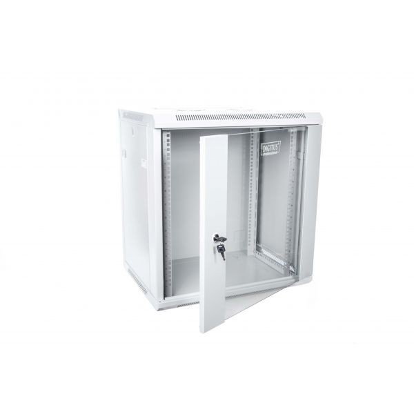 Digitus Szafa wisząca jednosekcyjna 19 12U 635/600/450mm, drzwi szklane, szara (RAL 7035), zmontowana