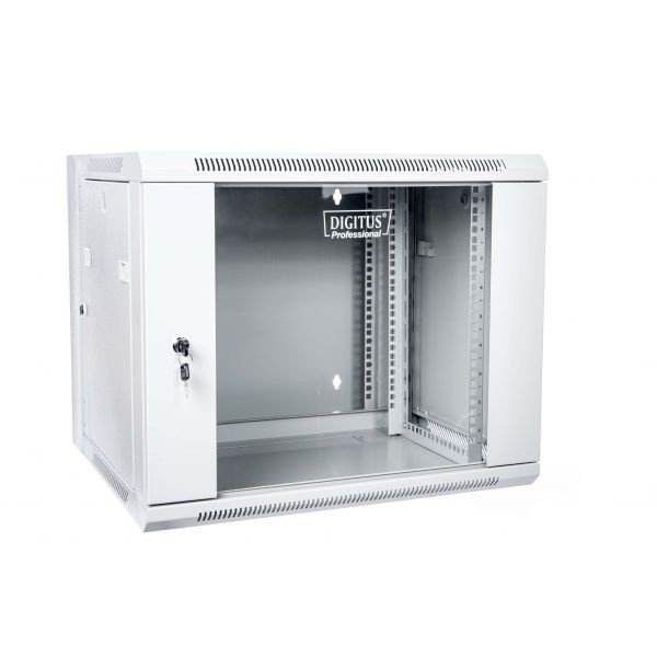 Digitus Szafa wisząca dwusekcyjna 19 9U 501/600/550mm, drzwi szklane, szara (RAL 7035), zmontowana