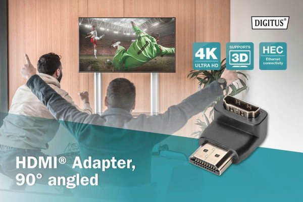 Digitus Adapter HDMI HighSpeed z Ethernetem 4K 60Hz UHD Typ HDMI A kątowy/HDMI A M/Ż Czarny