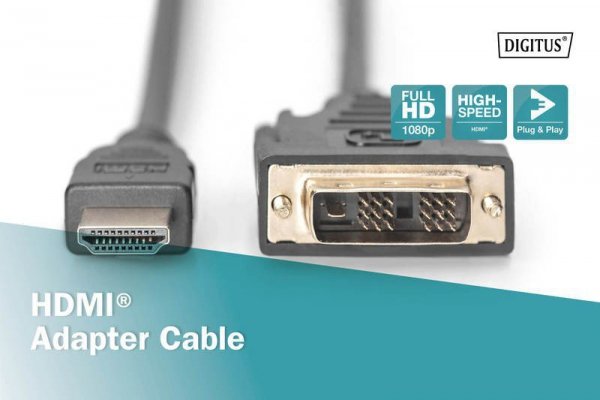 Digitus Kabel adapter HDMI Standard 1080p 60Hz FHD Typ HDMI A/DVI-D (18+1) M/M 10m Czarny