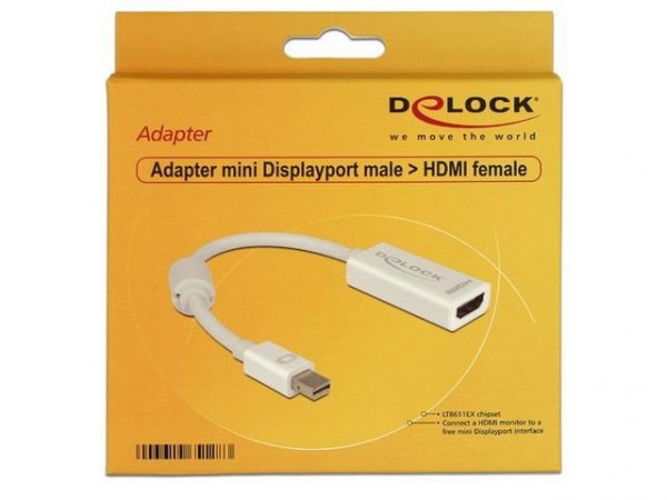 Delock Adapter Displayport Mini(M) 1.1-&gt;HDMI(F) na kablu 12cm biały