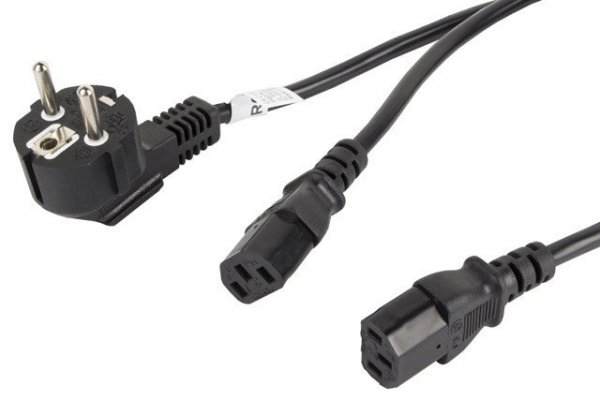 Lanberg Kabel zasilający CEE 7/7 - 2x IEC 320 C13 VDE 2M czarny