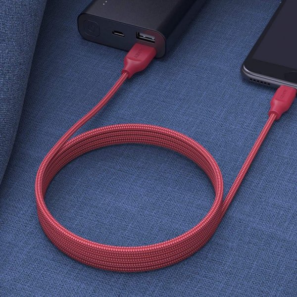 AUKEY CB-AL2 Red nylonowy kabel Quick Charge Lightning-USB | 2m | certyfikat MFi Apple