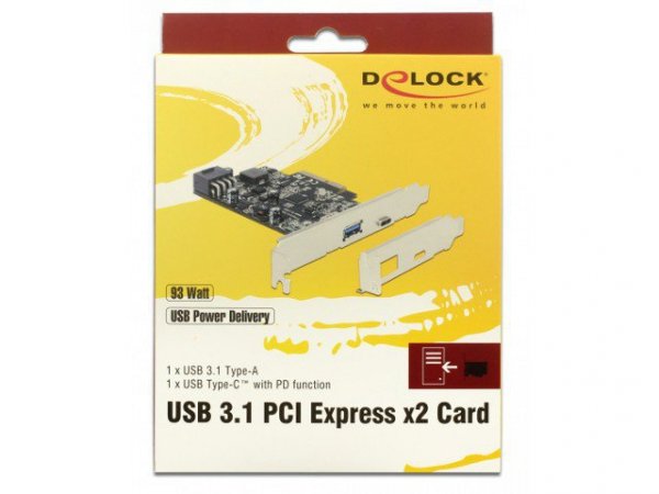 Delock Karta PCI Express -&gt; USB 3.1 1-port + USB-C + power delivery 93W