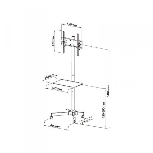 Techly Stojak mobilny LCD/LED 23-55cali regulowany z półką, czarny