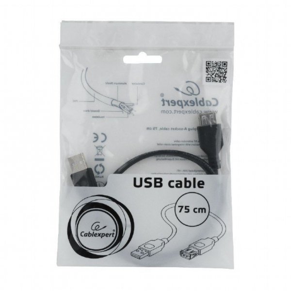 Gembird Przedłużacz kabla USB 2.0 AM-AFI 0.75m czarny