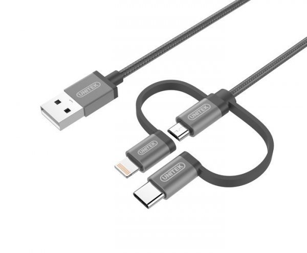 Unitek Kabel microUSB/USB-C/Lightning, 1m, MFI, szary; Y-C4036AGY