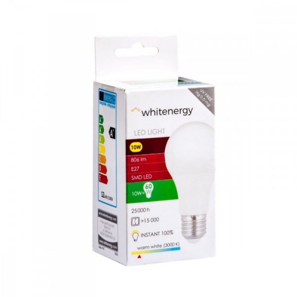 Whitenergy Żarówka LED A60 E27 10W 806lm ciepła biała mleczna