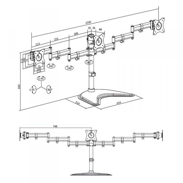 LogiLink Uchwyt na 3 monitory 13-27, max. 8kg