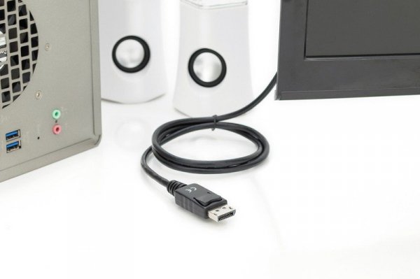 Digitus Kabel adapter DisplayPort 1.2 z zatrzaskiem 4K 60Hz UHD Typ DP/HDMI A M/M 1m Czarny