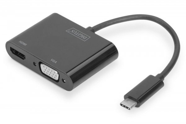 Digitus Adapter graficzny HDMI/ VGA 4K 30Hz UHD/ FHD na USB 3.1 Typ C, z audio, aluminiowy Czarny