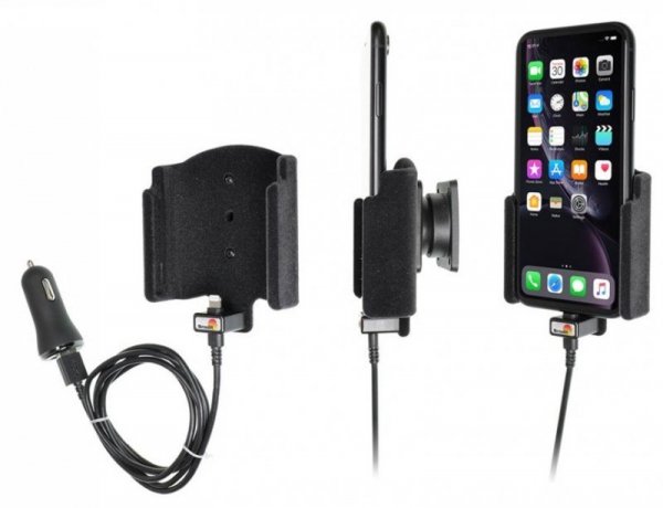 Brodit Uchwyt do Apple iPhone Xr z wbudowanym kablem USB oraz ładowarką samochodową