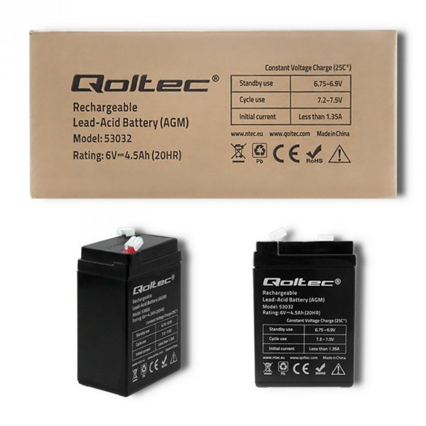 Qoltec Akumulator AGM | 6V | 4.5Ah | max.1.35A