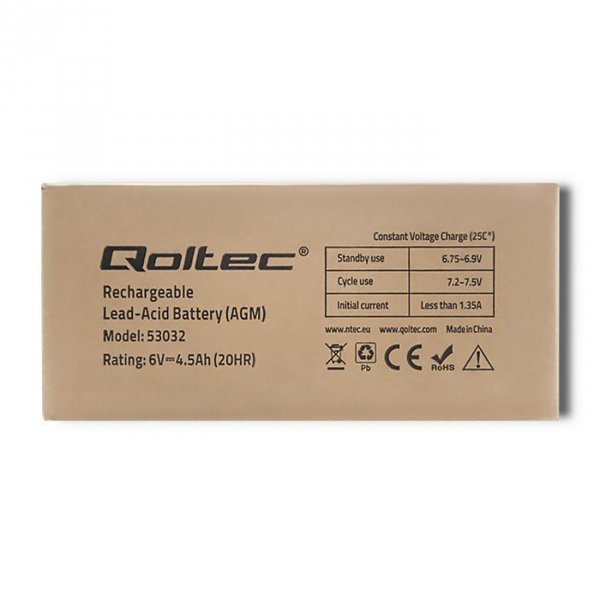 Qoltec Akumulator AGM | 6V | 4.5Ah | max.1.35A