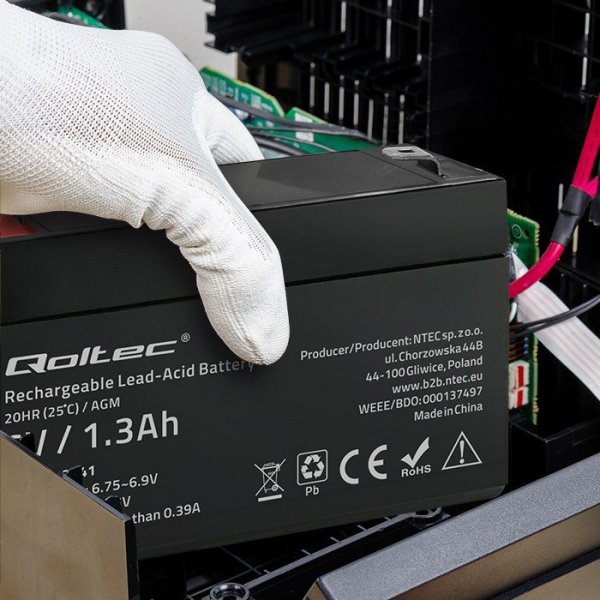 Qoltec Akumulator AGM | 6V | 1.3Ah | max.0.39A