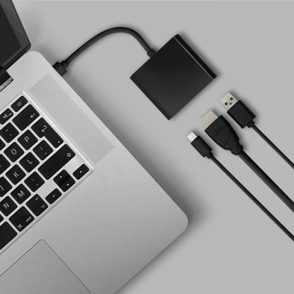Qoltec Adapter USB 3.1 typ C / HDMI + USB A + USB typ C | Czarny