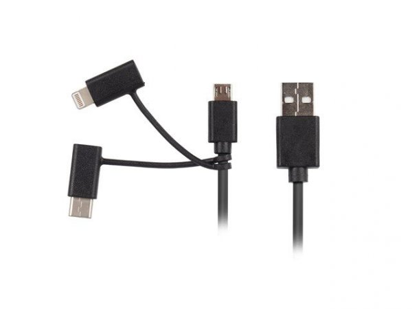 Lanberg Kabel 3in1 USB AM - micro USB BM + Lightning M + USB CM 2.0 czarny PVC (tylko ładowanie) 1,8m