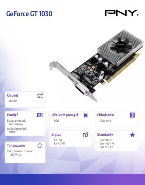 PNY Karta graficzna GeForce GT 1030 2GB DDR5 GF1030GTLF2GEPB