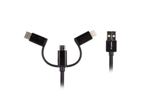 Lanberg Kabel 3in1 USB-A(M)-&gt;USB MICRO(M)+LIGHTNING(M)+USB-C(M) 2.0 1M  czarny premium