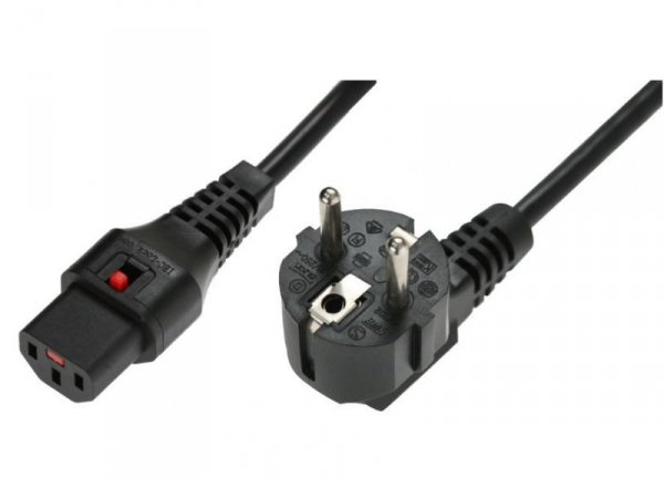Digitus Kabel połączeniowy zasilający blokada IEC LOCK 3x1mm2 Schuko kątowy/C13 prosty M/Ż 3m Czarny